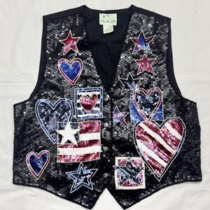 Quacker Factory Med Womens Patriotic, Stars And Stripes, Sequin 4th Of July Vest